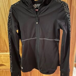 Black Utility Jacket with High Collar and Textured Sleeves